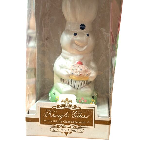 Vtg Pillsbury Dough Boy with Cupcake Kringle Glass Ornament by Kurt S. Adler - Picture 1 of 10
